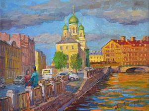 Вид на Исидоровскую церковь и Могилёвский мост. Майский вечер. 